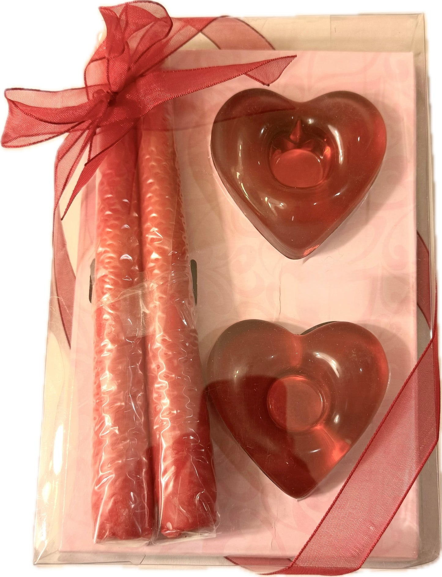 2 Valentines Candlesticks and with Glass Heart Shaped Base