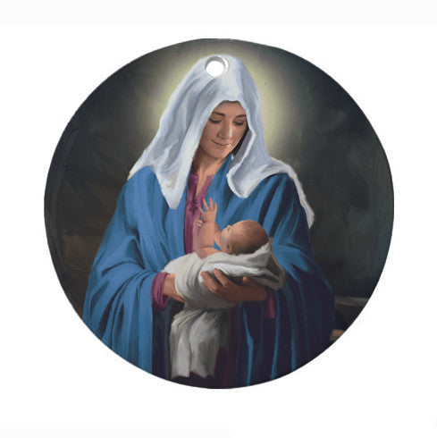 Mary Holding the Christ-child Ceramic Christmas Ornament with Art by Simon Treadwell