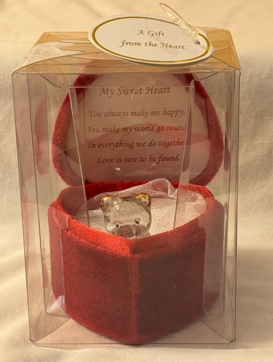 Glass Bear In a Heart Shaped Box