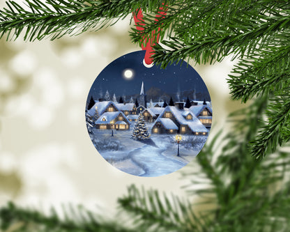 Christmas Village Metal Round Christmas Ornament