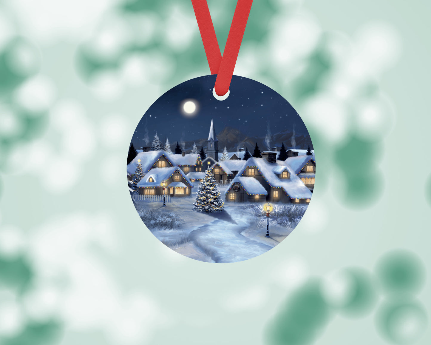 Christmas Village Metal Round Christmas Ornament