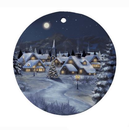 Christmas Village at Midnight Ceramic Christmas Ornament with Art by Simon Treadwell