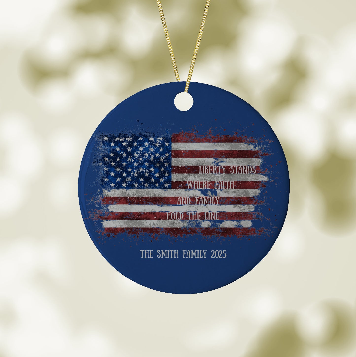 Personalized Patriotic Ornament – Liberty Stands Edition - Add Any Family Name