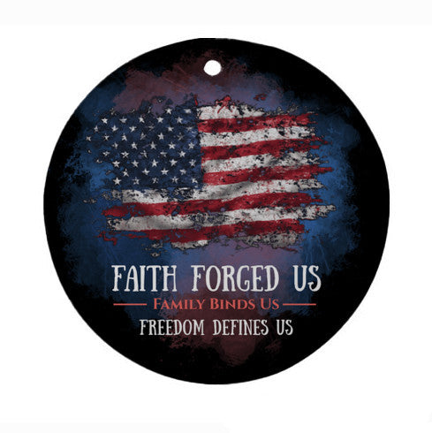 Faith Forged Us Patriotic Christmas Ornament - Black