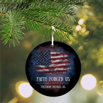 Faith Forged Us Patriotic Christmas Ornament - Black